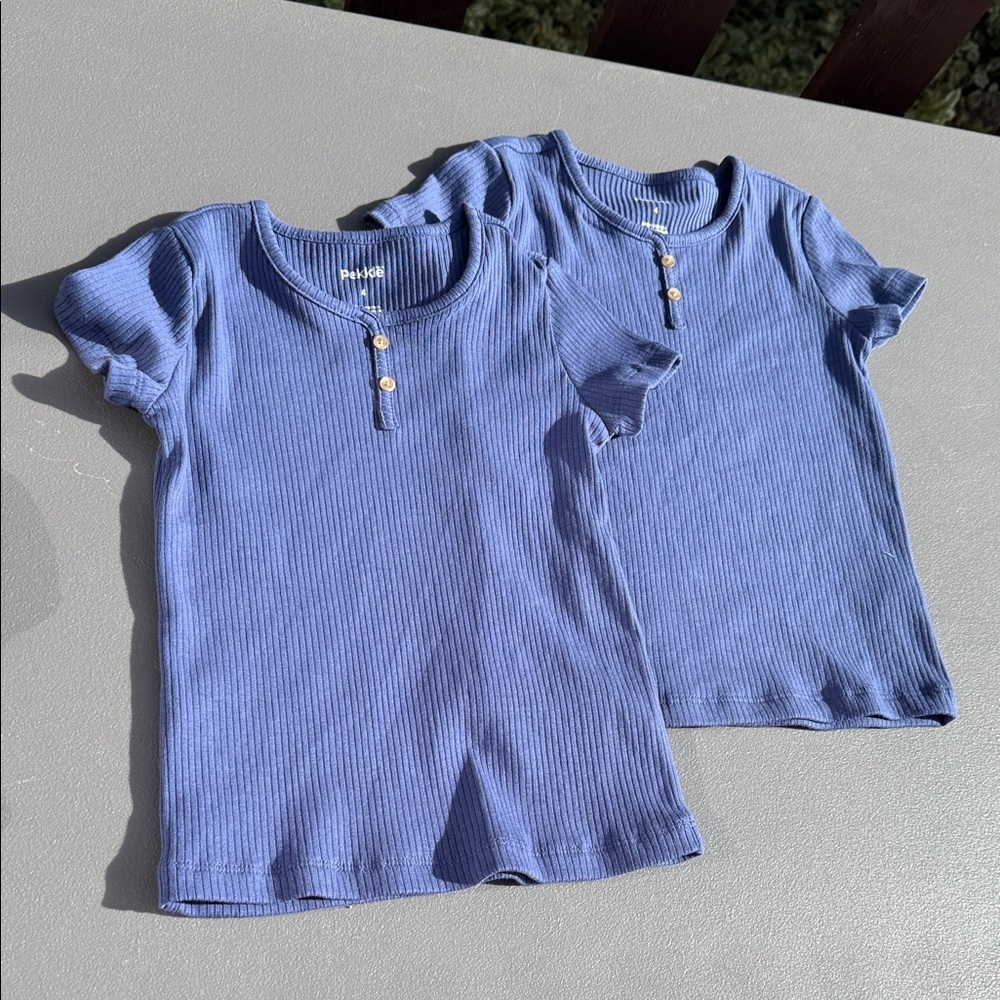 🍄4T PEKKLE ribbed T-shirt, set of 2 cornflower blue organic cotton NWOT
